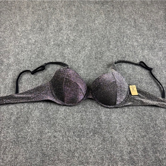 PINK by Victoria’s Secret Shimmer Push-Up Bikini Top NWT Black/Silver size: XL - Picture 2 of 10